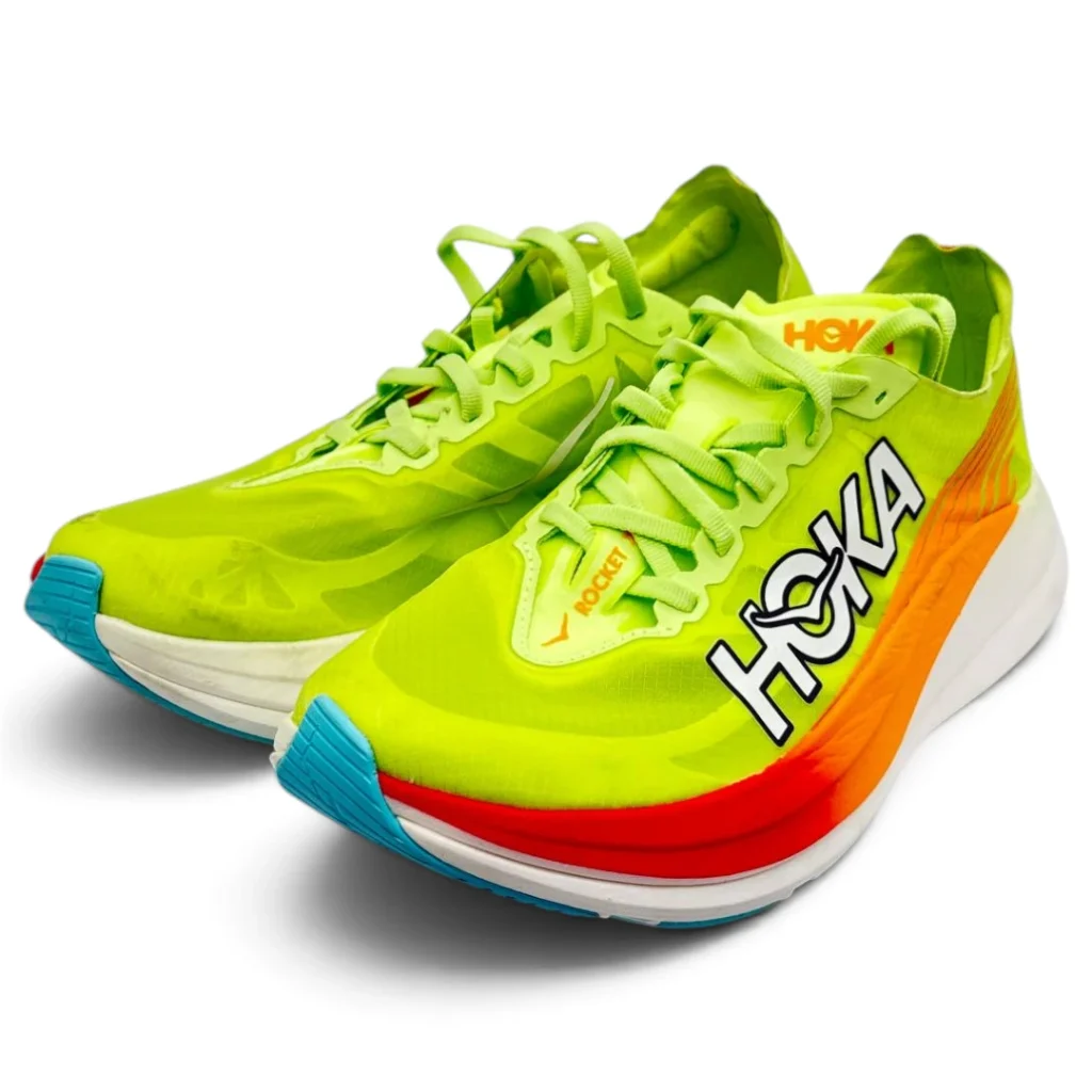 نمای روبرو کفش هوکا Rocket X 2 رنگ Lettuce Solar Flare